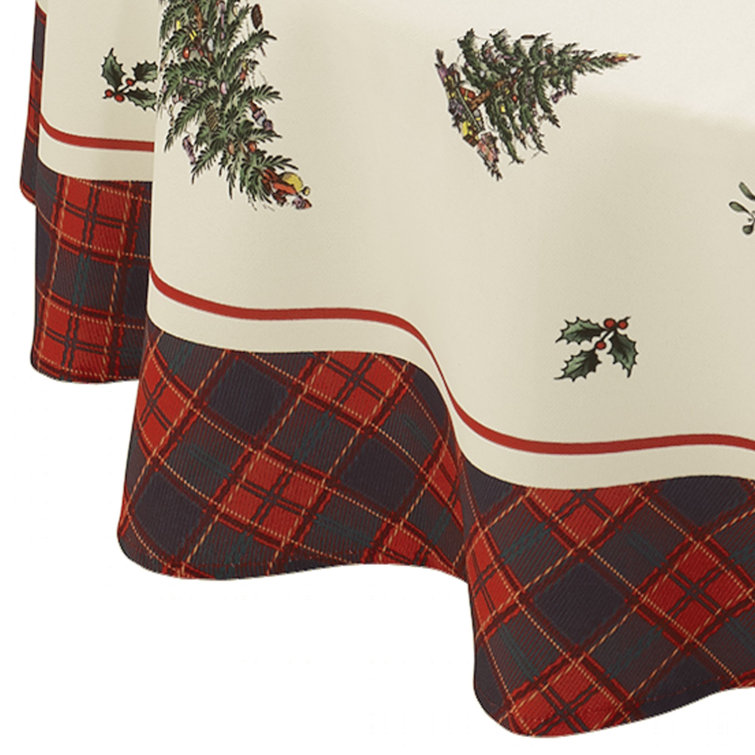 Holiday Christmas Tree Tartan Round Fabric Tablecloth