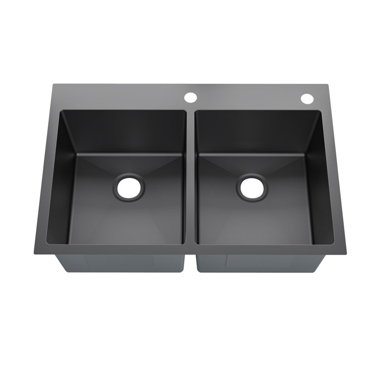 33'' Black Stainless Steel Double Bowl Drop-In Kitchen Sink