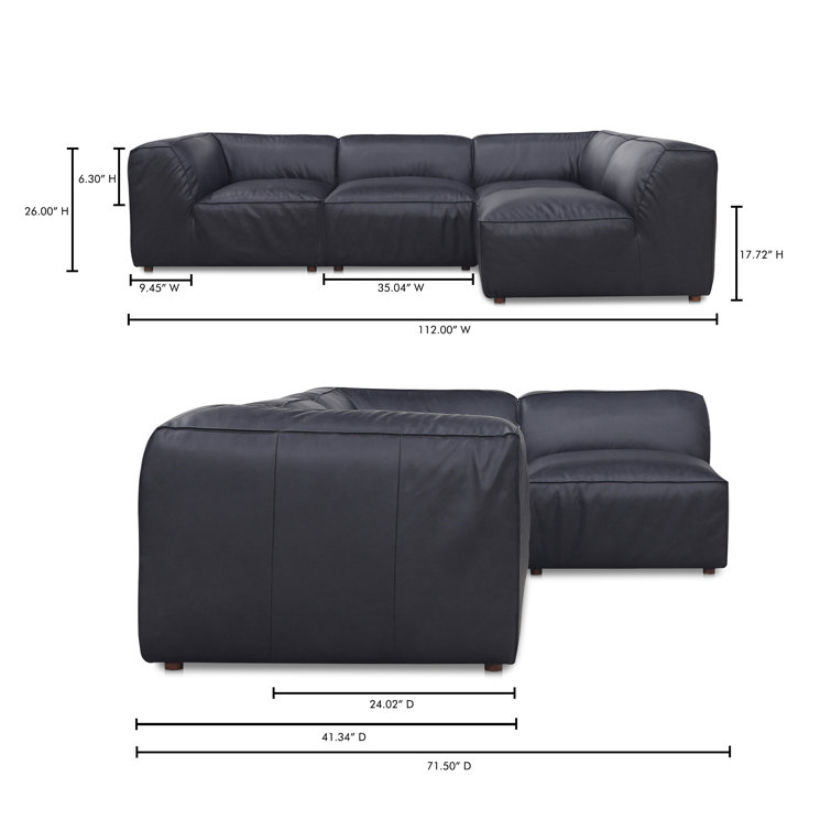 Vantage Black Leather Two Piece Modular Sectional with Wood Frame