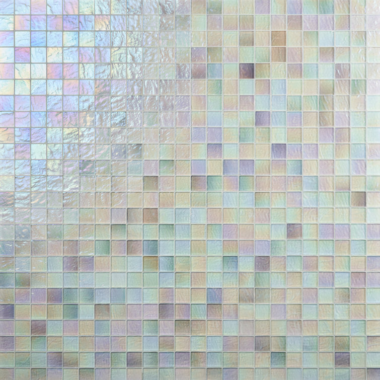 Shallows 12" White Iridescent Glass Mosaic Wall Tile