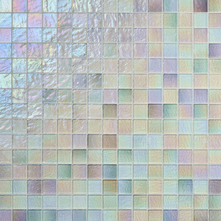 Shallows 12" White Iridescent Glass Mosaic Wall Tile
