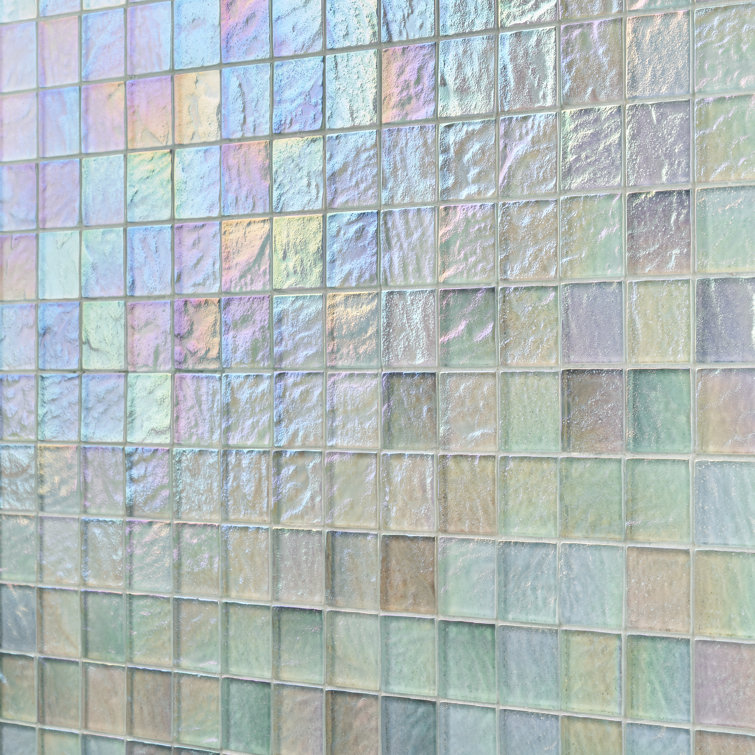 Shallows 12" White Iridescent Glass Mosaic Wall Tile
