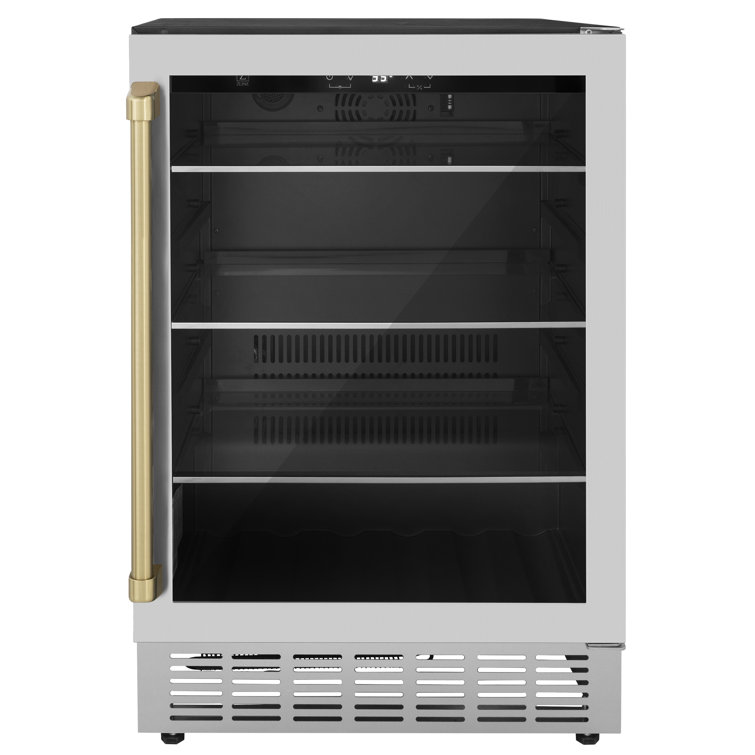 ZLINE 24" Stainless Steel Beverage Fridge with Champagne Bronze Handle