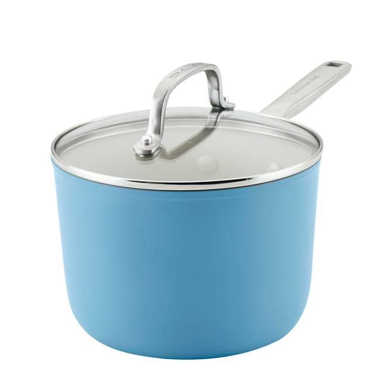 Blue Velvet Aluminum Nonstick Saucier with Glass Lid, 3 Quart