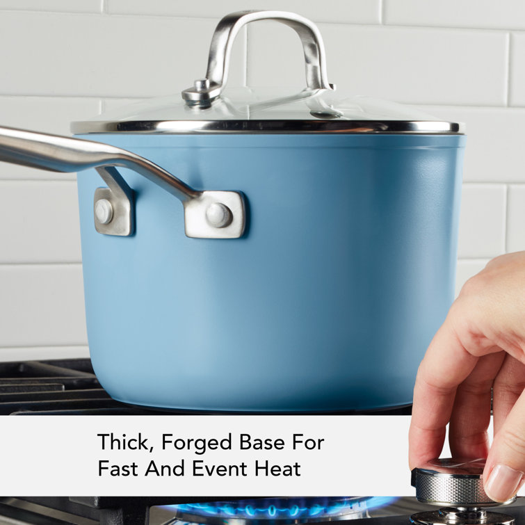 Blue Velvet Aluminum Nonstick Saucier with Glass Lid, 3 Quart
