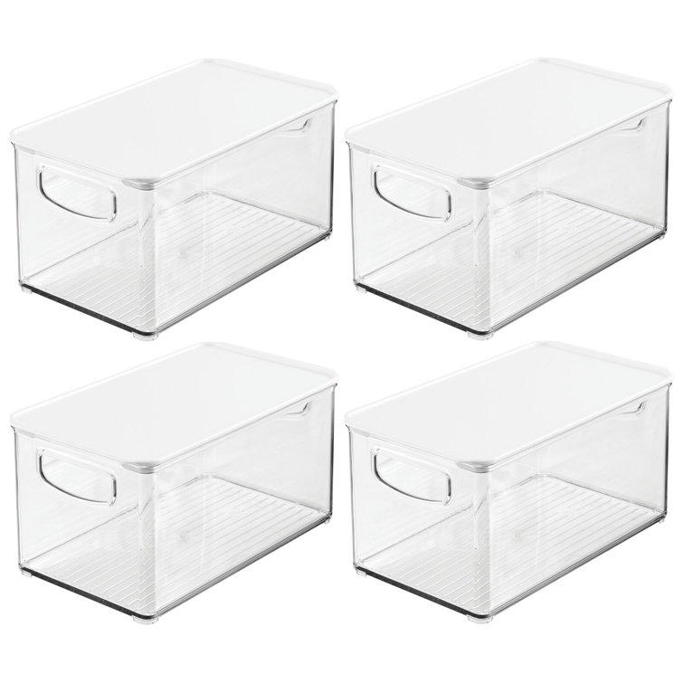 Clear/White BPA-Free Plastic Kitchen Storage Bin Set with Lids, 4 Pack