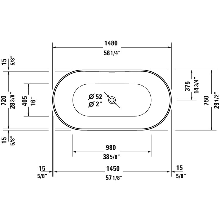 58" White Acrylic Freestanding Double Slipper Soaking Tub