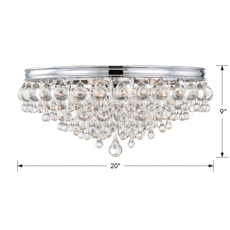 Calypso 20" Polished Chrome 6-Light Flush Mount with Clear Crystal Drops