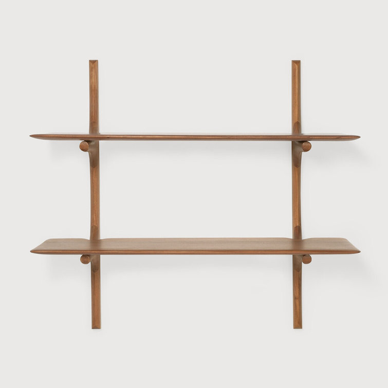 Varnished Brown Mahogany 2-Shelf Wall Unit