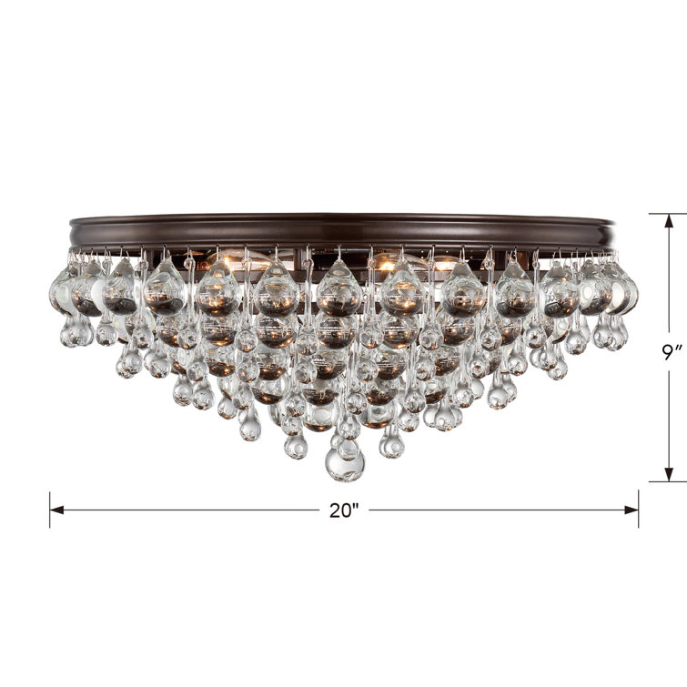 Calypso 20" Polished Chrome 6-Light Flush Mount with Clear Crystal Drops