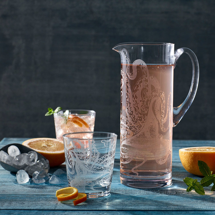 Lucy Clear Glass Tall Pitcher with Octopus Design