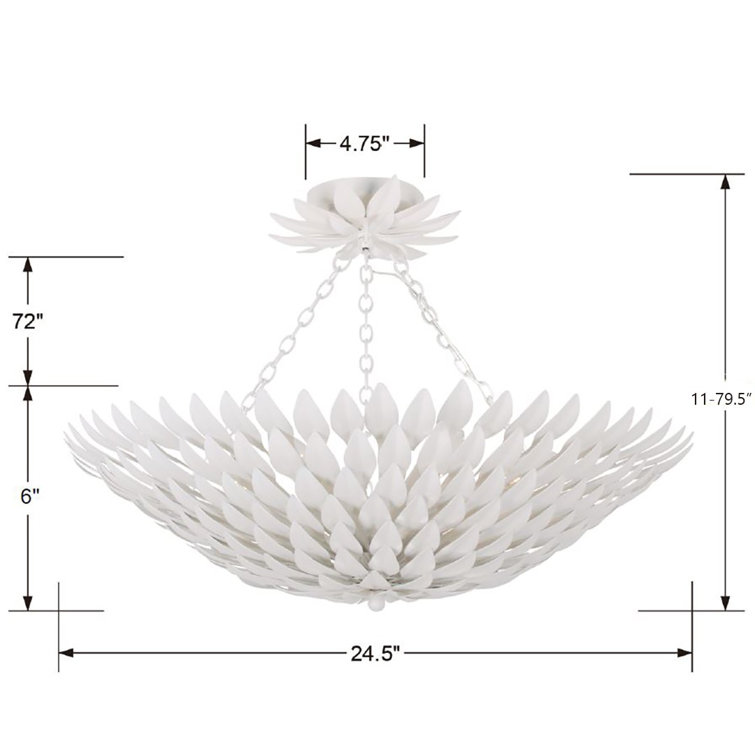 Matte White Floral-Inspired Metal Indoor/Outdoor Semi Flush Mount Light