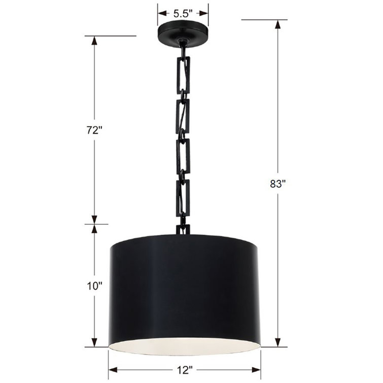 Mini Alston Drum Pendant in Matte Black with Steel Shade