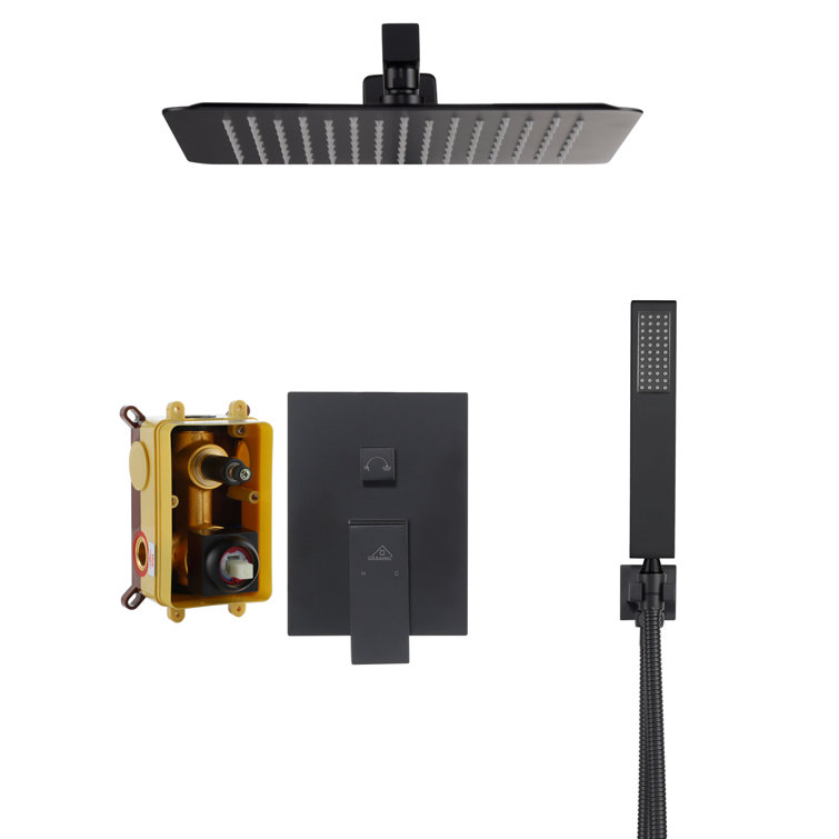 Matte Black Large Square Dual Rain Shower System