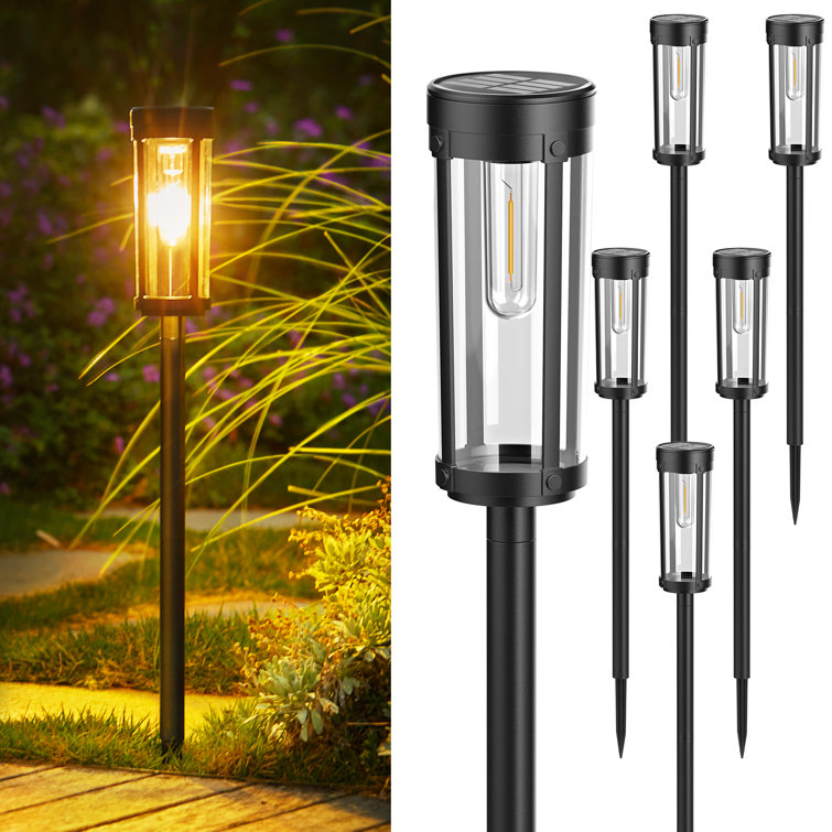 6-Pack Black Solar LED Pathway Lights with Plastic Housing