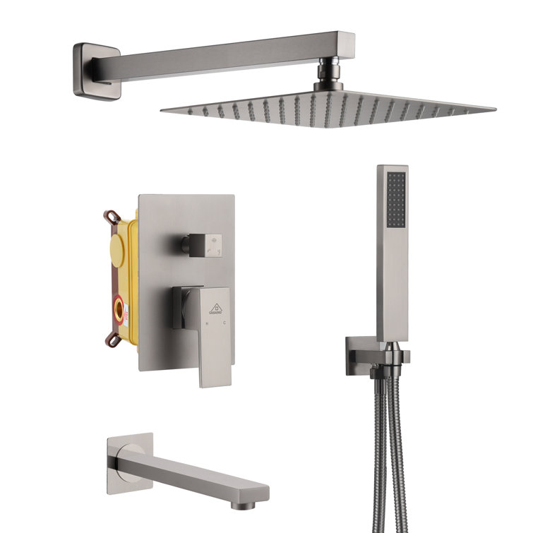 Brushed Nickel Square Multi-Head Wall Mounted Shower System