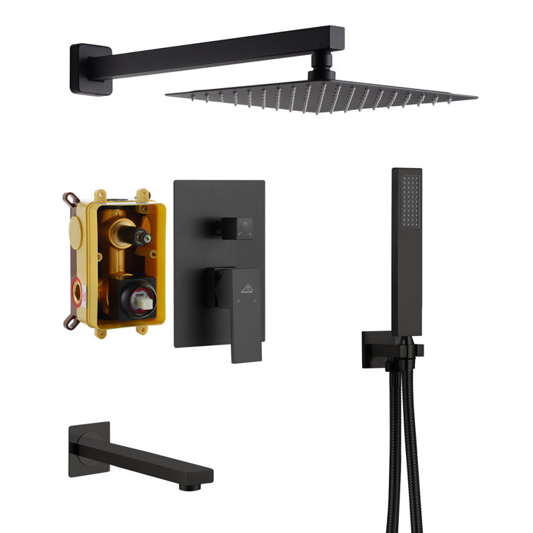 Matte Black Brass Wall Mounted Rain Shower System with Handheld
