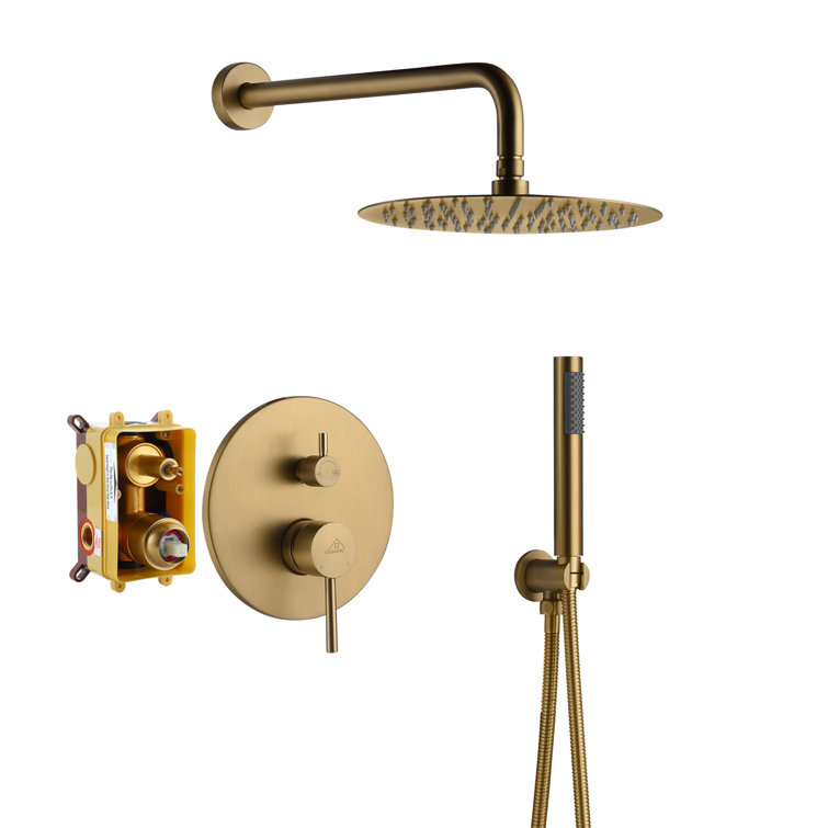 Brushed Gold Stainless Steel Wall Mounted Rain Shower System