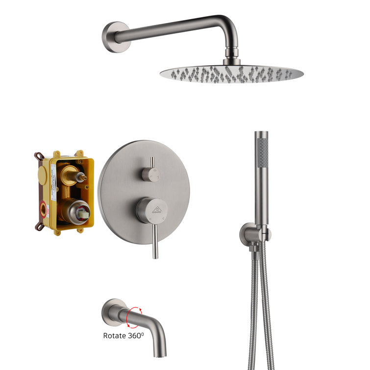 Brushed Nickel 10-Inch Rain Shower System with Handheld Spray