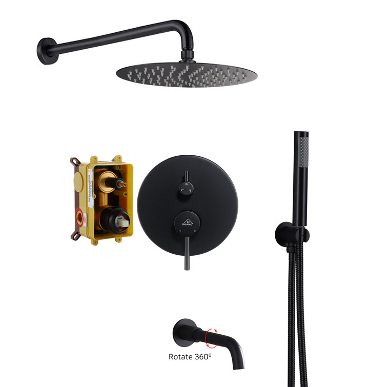 Matte Black Large Round Dual Rain Shower System with Handheld