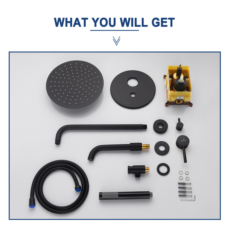 Matte Black Large Round Dual Rain Shower System with Handheld