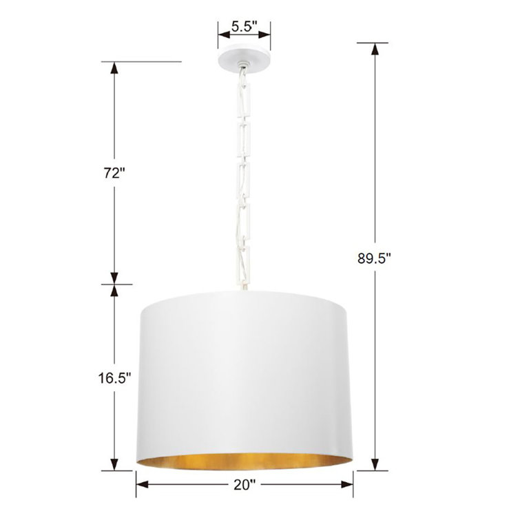 Matte White Drum Shade Chandelier with Oversized Chain - 6 Light