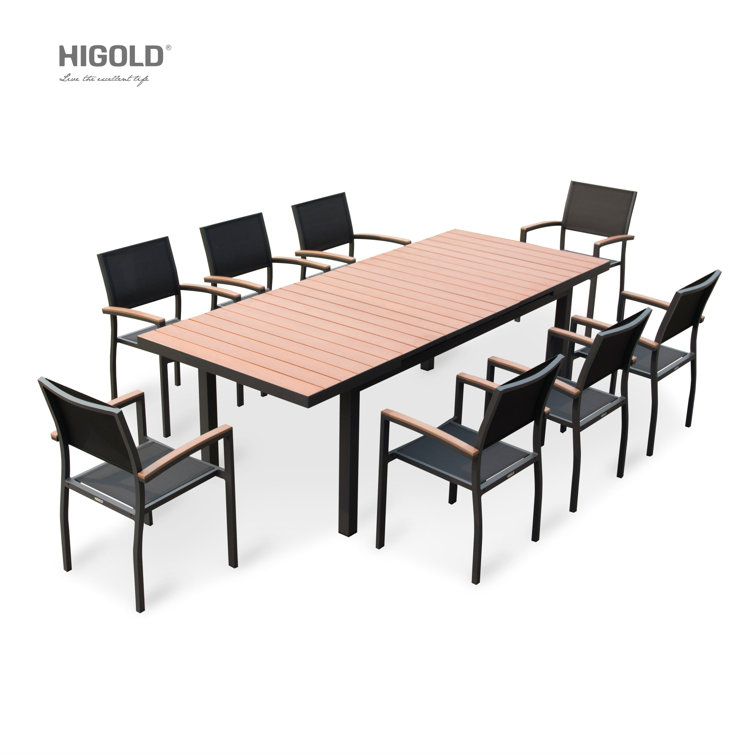 Carlo 8-Person Extendable Faux Wood and Aluminum Outdoor Dining Set
