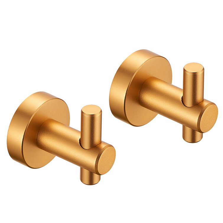 Brushed Gold Aluminum J-Hook Wall Mounted Robe/Towel Hook Set
