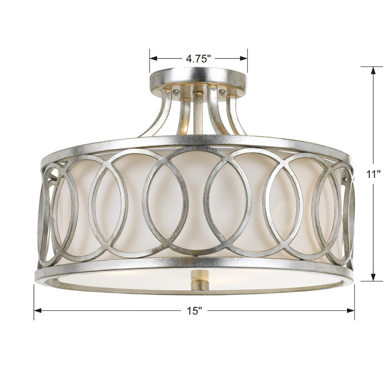 Graham Antique Silver 3-Light Flush Mount with White Silk Shade