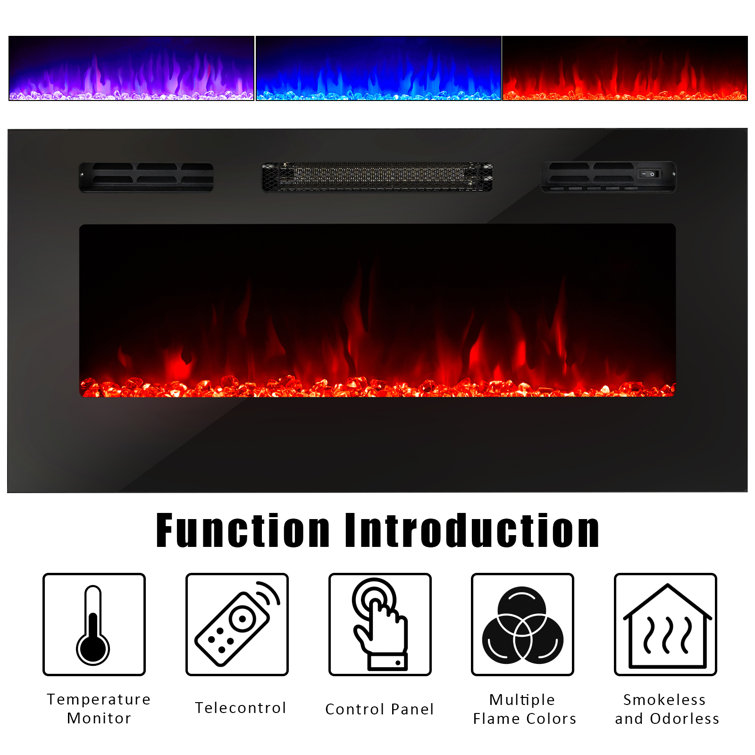 White Gloss Floating TV Stand with Electric Fireplace