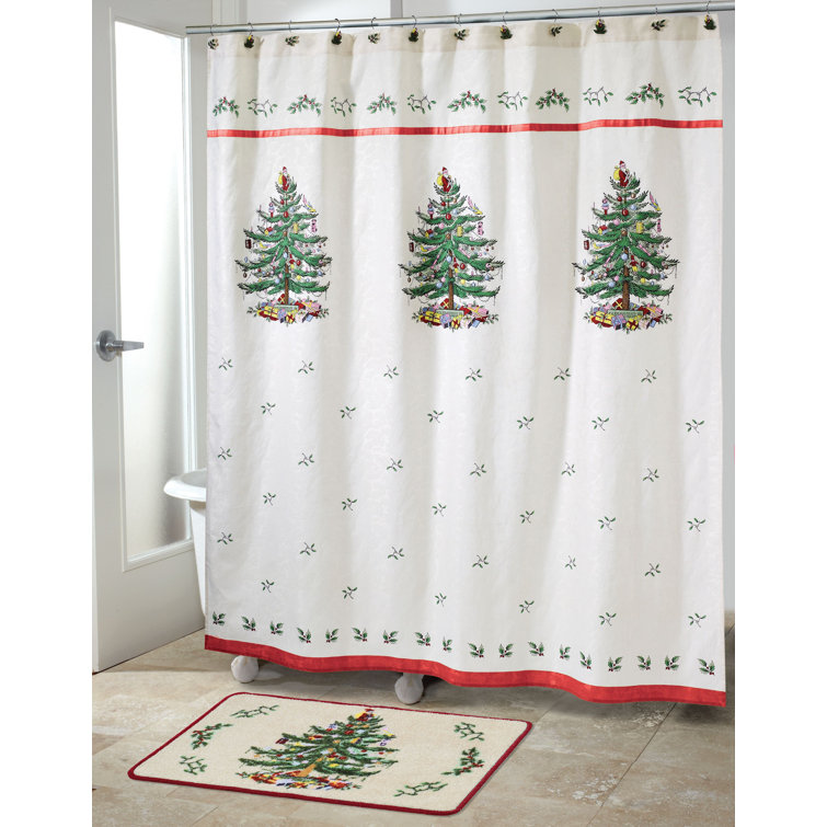 Holiday Christmas Tree Red Jacquard Shower Curtain