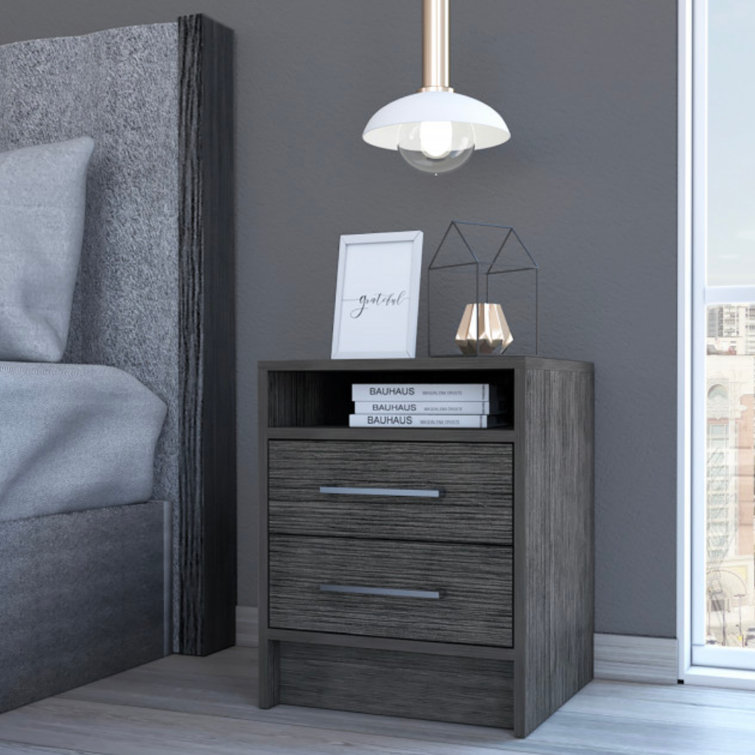 Sophisticated Smokey Oak 2-Drawer Nightstand with Open Shelf