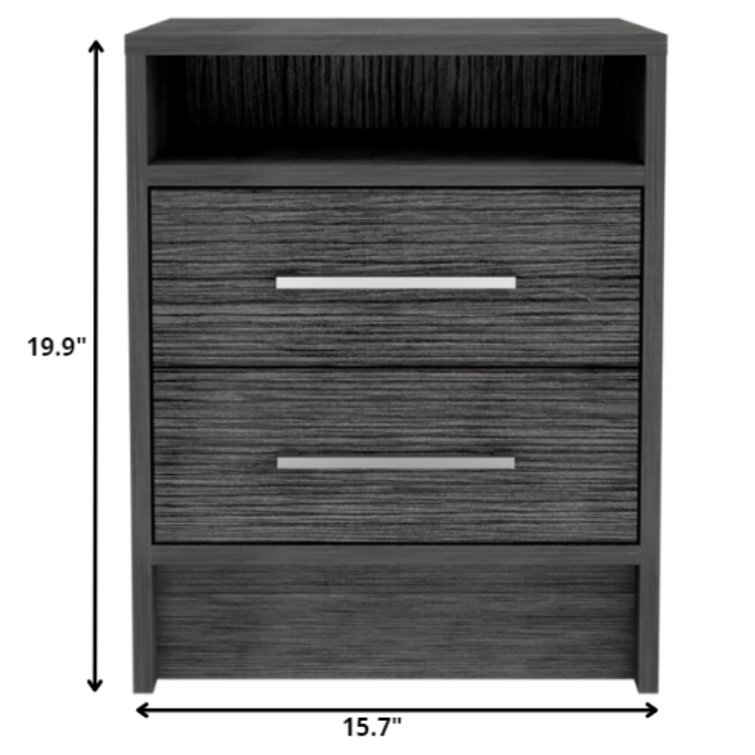 Sophisticated Smokey Oak 2-Drawer Nightstand with Open Shelf
