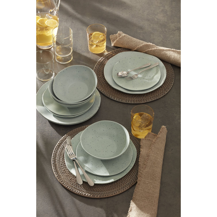 Mint and White Speckled Melamine 12-Piece Dinnerware Set