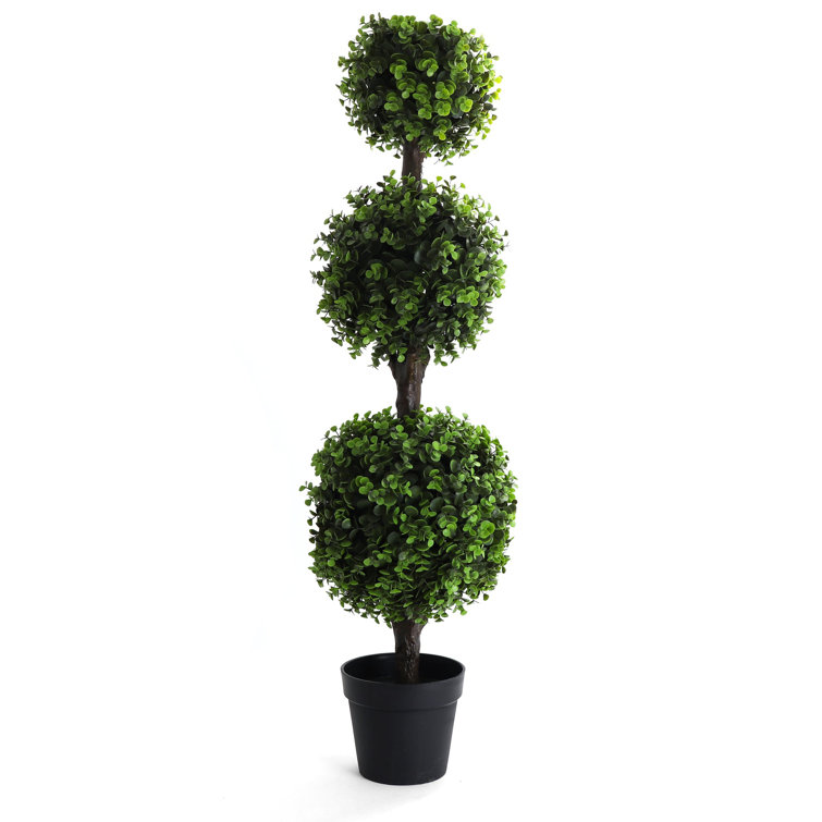 4' Green Plastic Boxwood Topiary Tree in Black Planter