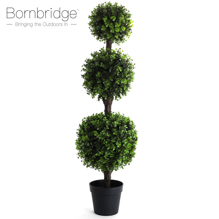 4' Green Plastic Boxwood Topiary Tree in Black Planter