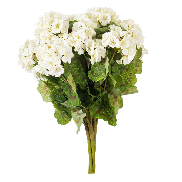 18" White Faux Geranium Bush Set of Four
