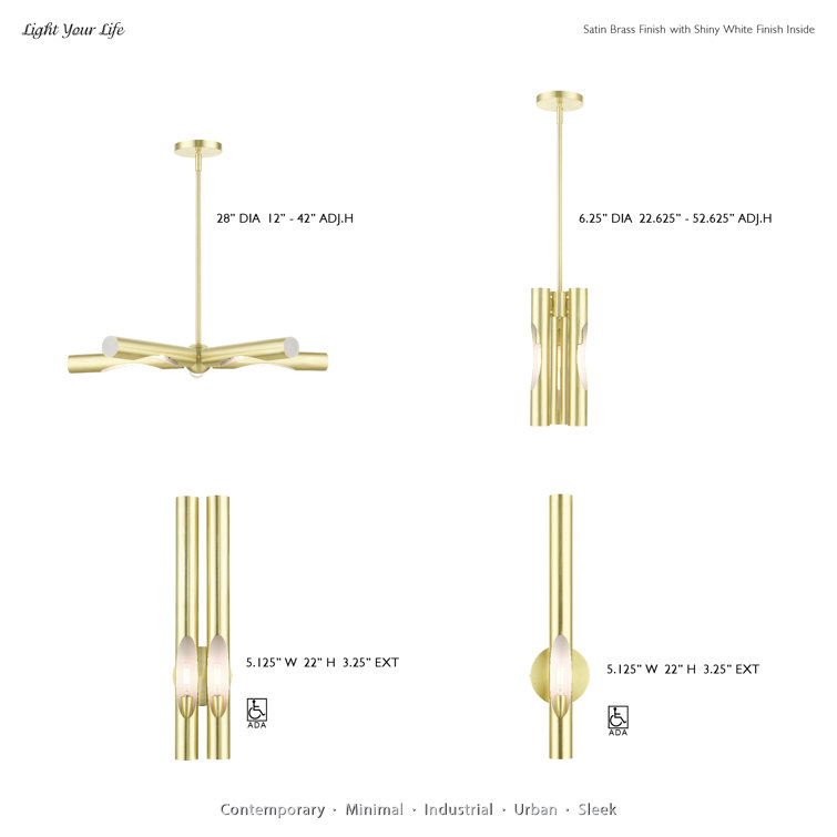 Acra Contemporary Satin Brass 1-Light Dimmable Sconce