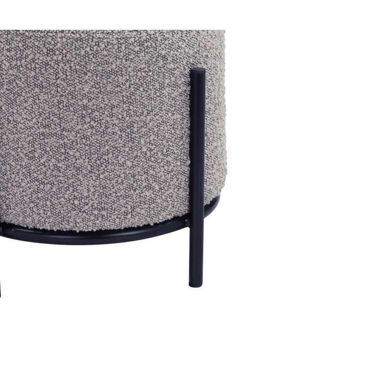 Gray Round Polyester Upholstered Iron Accent Stool
