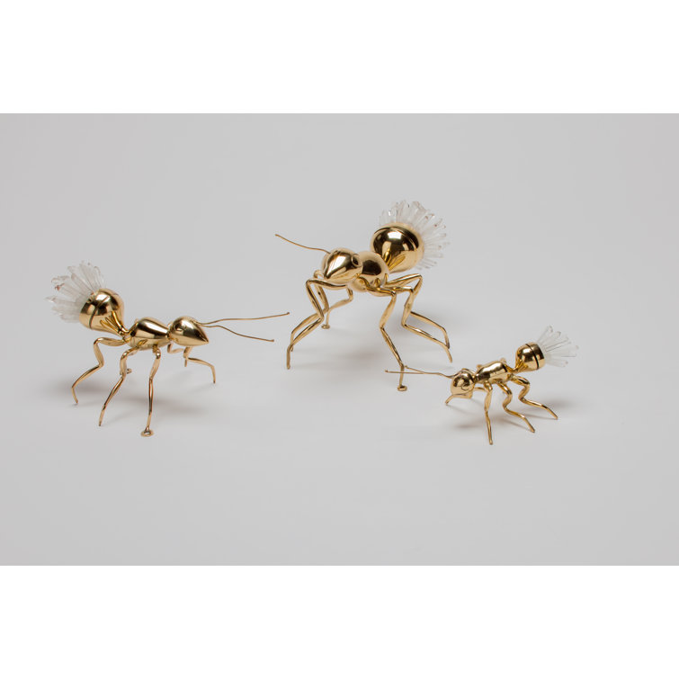 Golden Metal Ant Figurine with Crystal Accents