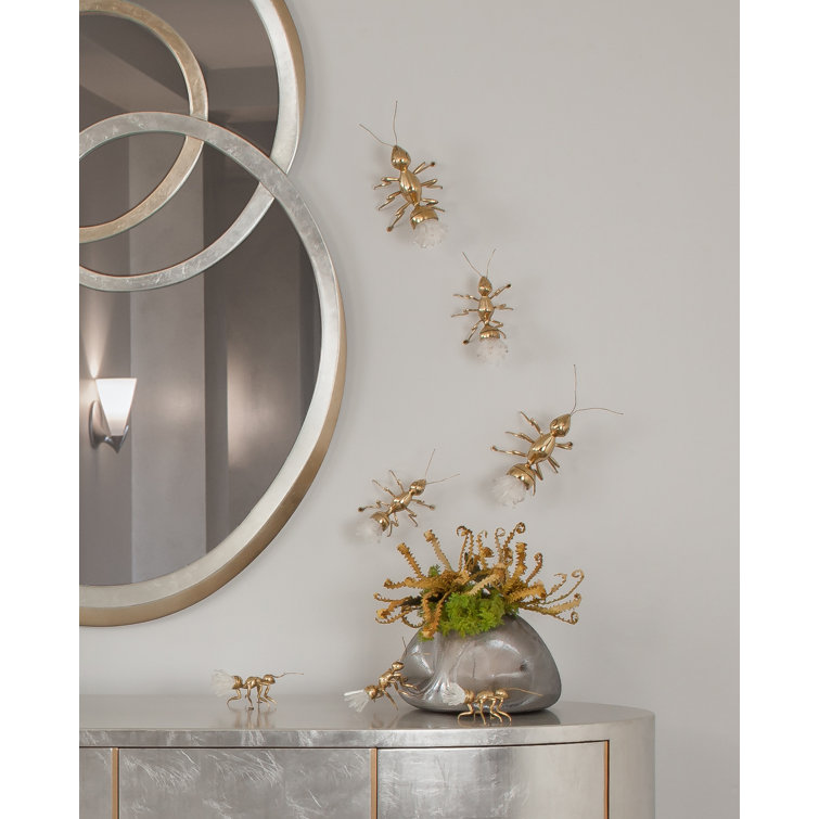 Golden Metal Ant Figurine with Crystal Accents