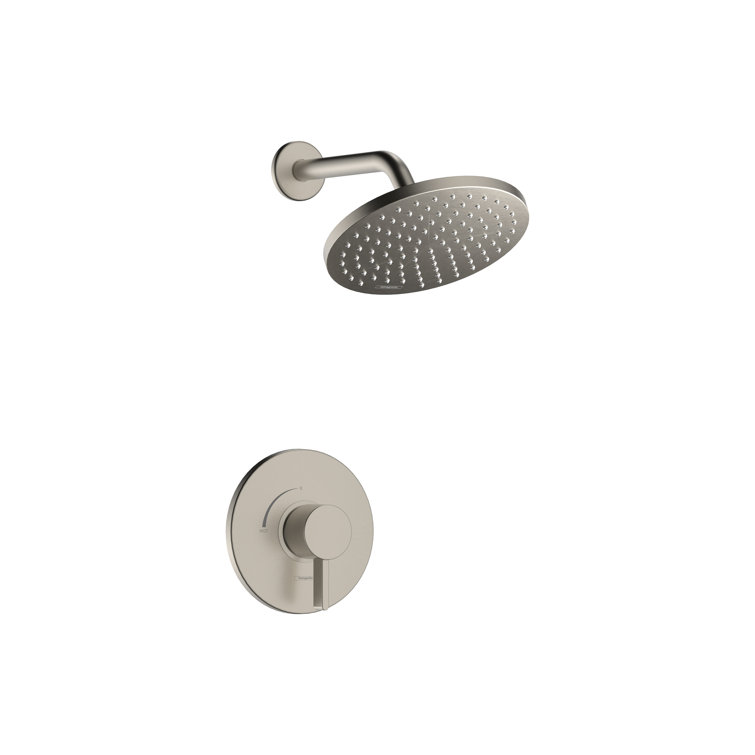 Brushed Nickel Rain Shower Set with Wall Mounted Trim