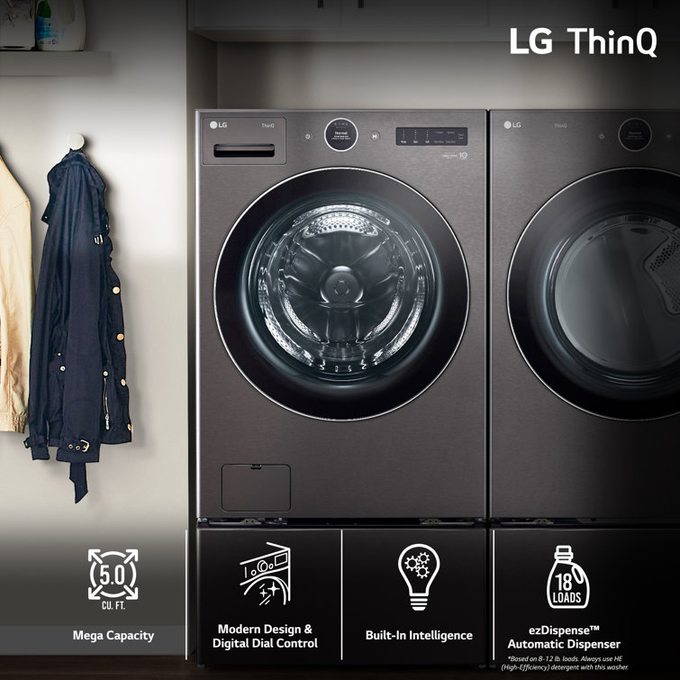 LG 5.0 cu. ft. Black Steel Smart Front Load Washer with Steam Setting