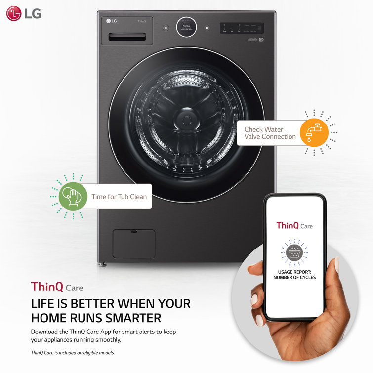 LG 5.0 cu. ft. Black Steel Smart Front Load Washer with Steam Setting