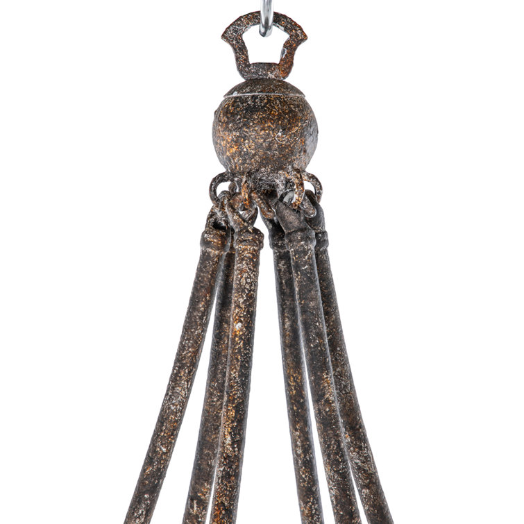 Rust Brown Metal and White Stone 6-Light Candle Chandelier