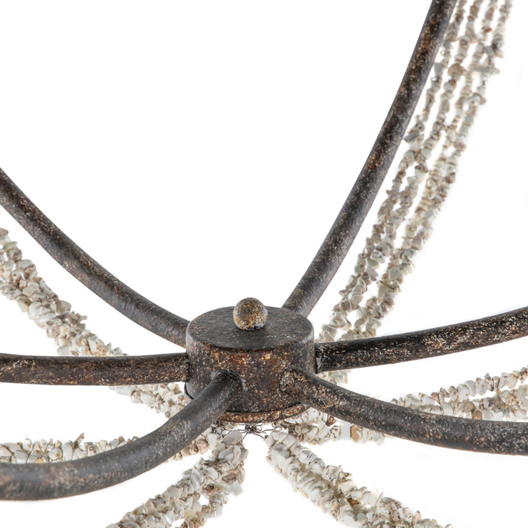 Rust Brown Metal and White Stone 6-Light Candle Chandelier