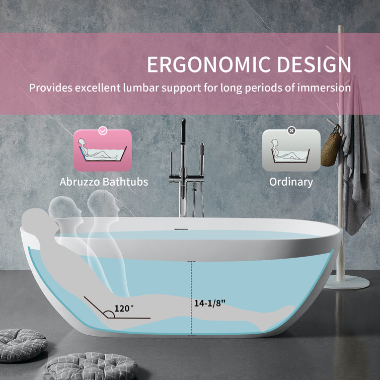 59" White Acrylic Freestanding Soaking Bathtub with Drain