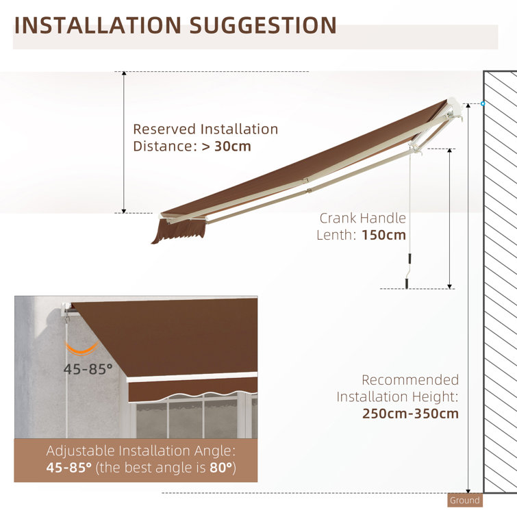 Outsunny 116.25" Coffee Fabric Retractable Patio Awning with Aluminum Frame