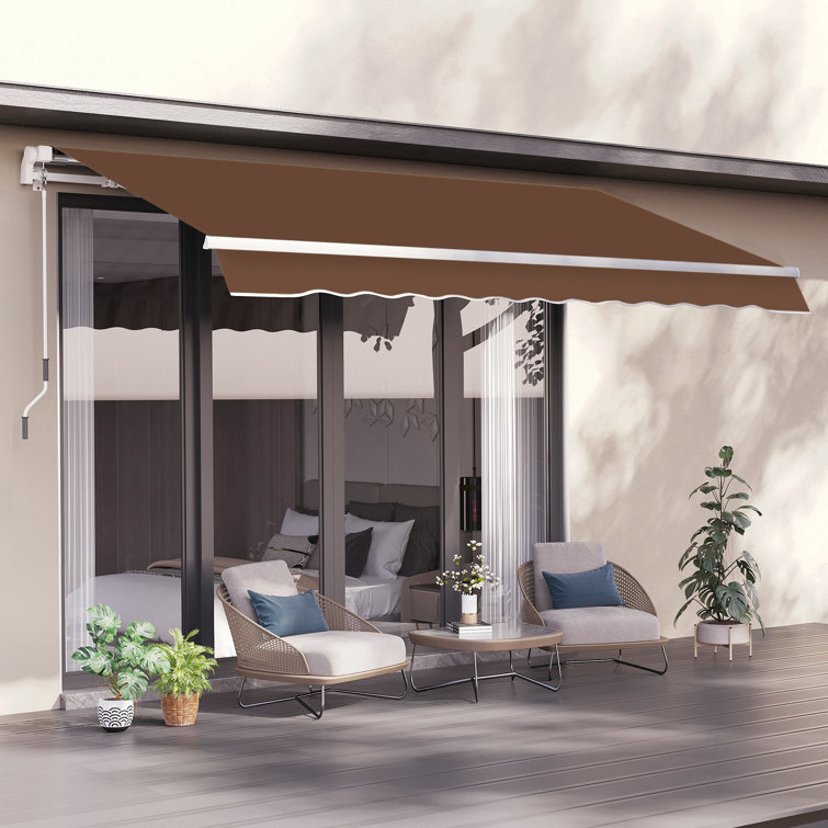 Outsunny 116.25" Coffee Fabric Retractable Patio Awning with Aluminum Frame