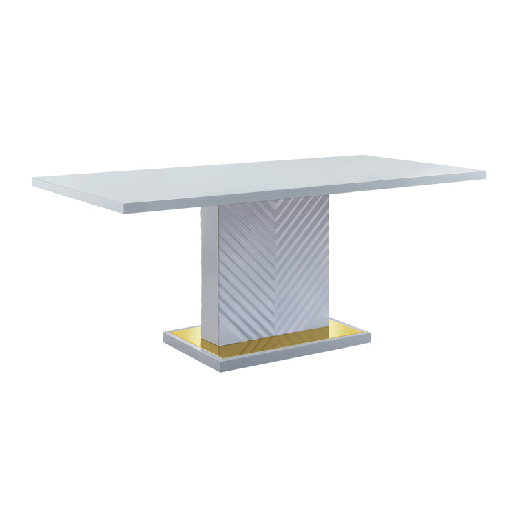 Gray High Gloss Extendable Wood Dining Table for Eight